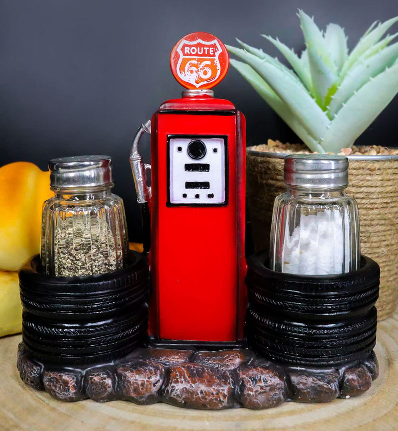 [Australia - AusPower] - Ebros Gift Vintage Nostalgia Route 66 Highway Stop Old Fashioned Red Gas Pump Station Salt and Pepper Shaker Holder Figurine Cross Country Road Trip Lovers Kitchen Accent 
