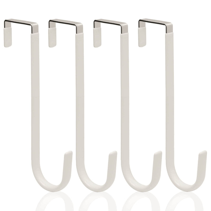 [Australia - AusPower] - 4 Pack Sturdy Over The Door Hooks, Widen and Lengthen Door Hanger, White Door Hooks for Hanging Towels, Clothes, Bags, Soft Rubber Surface Prevents Scratches, for Bathroom, Living Room, Kitchen 