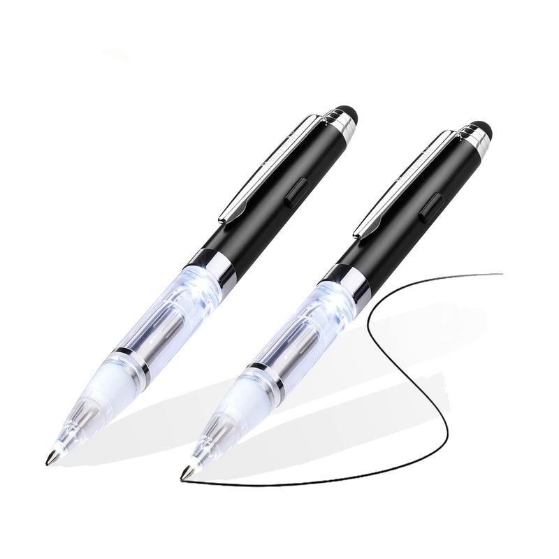 [Australia - AusPower] - Pen With Light and Stylus Tip (2 cts), Penyeah 3 in 1 Light Up Pens with Rubber Tip Stylus for Touchscreens, Bright Light Pen for Writing in the Dark (White/White) 2White 