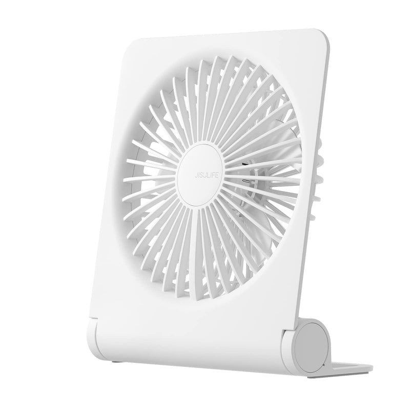 [Australia - AusPower] - JISULIFE Small Desk Fan, Portable USB Rechargeable Fan, 160° Tilt Folding Personal Mini Fan with 4500mAh Battery, Strong Wind, Ultra Quiet, 4 Speed Modes for Office, Home, Camping - White 