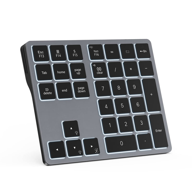 [Australia - AusPower] - Doohoeek Backlit Bluetooth Numeric Keypad for Laptops and Computers, Number Pads 34 Keys with 7-Color Backlight for MacBook & Windows, Gray Space Grey 