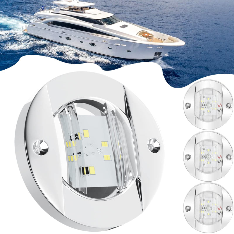 [Australia - AusPower] - PSEQT 4Pcs Marine Boat Interior Lights, 12V LED Boat Deck Courtesy Light 3'' Round White 6 LED Stern Transom Anchor Light Waterproof Night Fishing Pontoon Lights Surface mount 