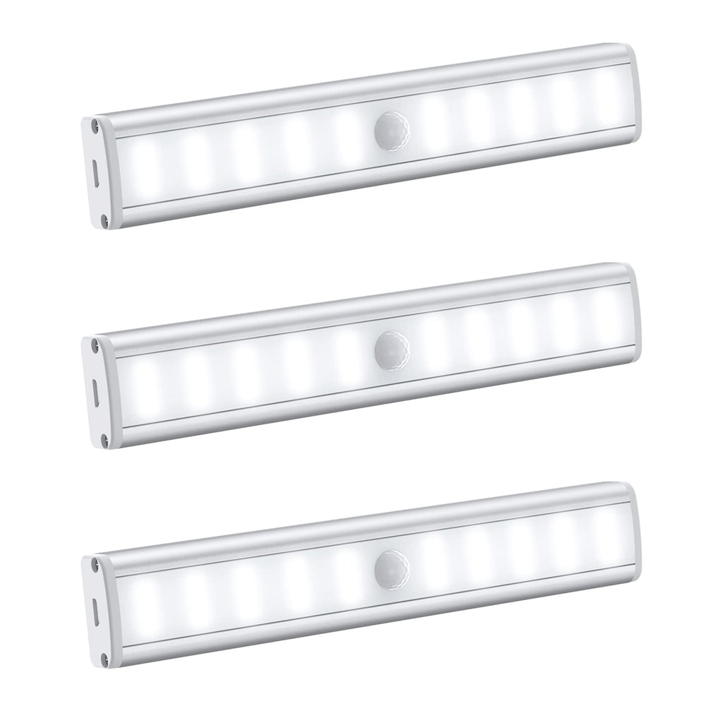 [Australia - AusPower] - AMIR Newest Motion Sensor Closet Lights, 30 LED Under Cabinet Lights, Rechargeable Cupboard Lights with 3 Brightness, Step Night Lights with Adhesive Pads & Screws for Closet, Wardrobe (Pack of 3) 