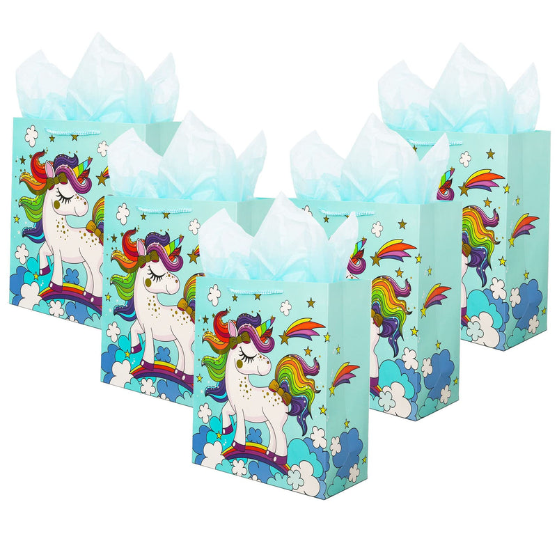 [Australia - AusPower] - 5 Pack Gift Bags Set Large Size Unicorn Gift Wrapping Bag with Tissue Paper for Women Girls Party, Baby Shower, 10" X 4.5" X 12" 