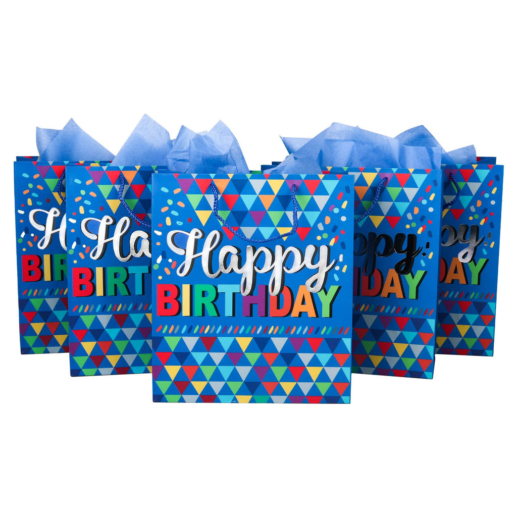 [Australia - AusPower] - 5 Pack Gift Bags Set Large Size Birthday Gift Wrapping Bag with Tissue Paper for Women Girls Parties, Baby Shower, 10" X 4.5" X 12" 