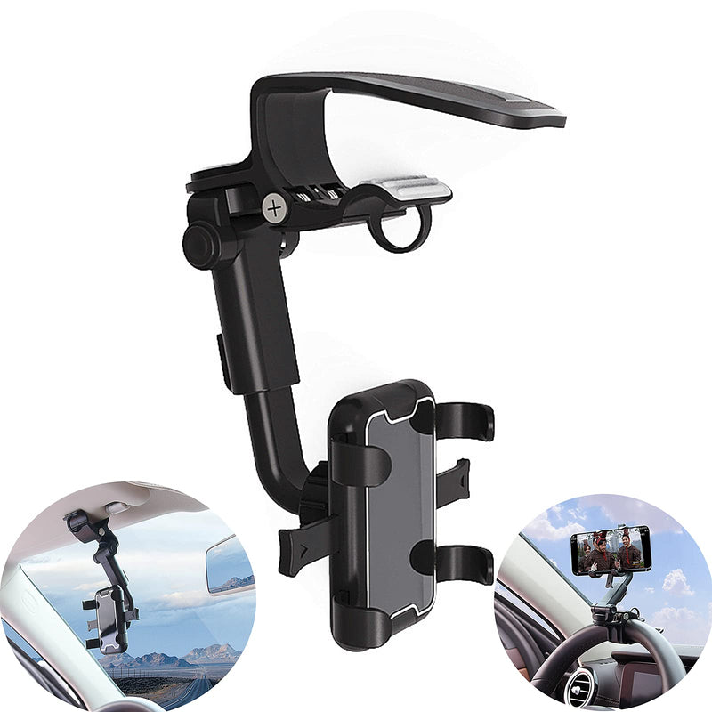 [Australia - AusPower] - Cell Phone Stand Car Phone Holder Mount, Upgraded Adjustable Arm Cradles 360° Rotation Car Mount Holder, HiYi Multifunctional Auto Dashboard Sun Visor Rearview Mirror Steering Wheel Clip Holder 