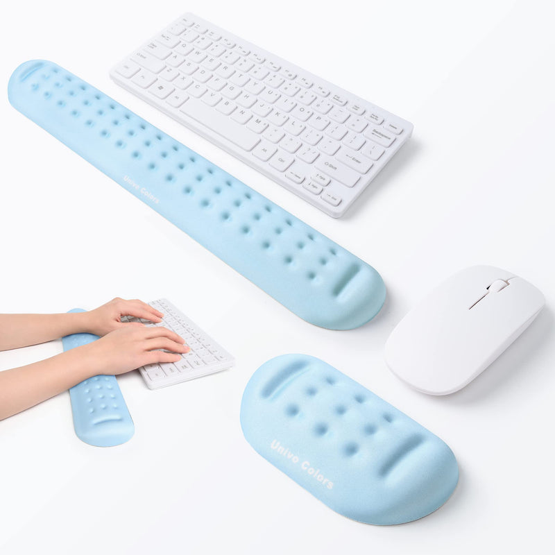 [Australia - AusPower] - Univo Colors Light Blue Keyboard Wrist Support and Mouse Wrist Rest Set, Made of Memory Foam Soft Gel, Ergonomic Pad for Computer, Laptop, Mouse, Office, Gaming 43cm*7cm*2cm&13cm*7cm*2cm 