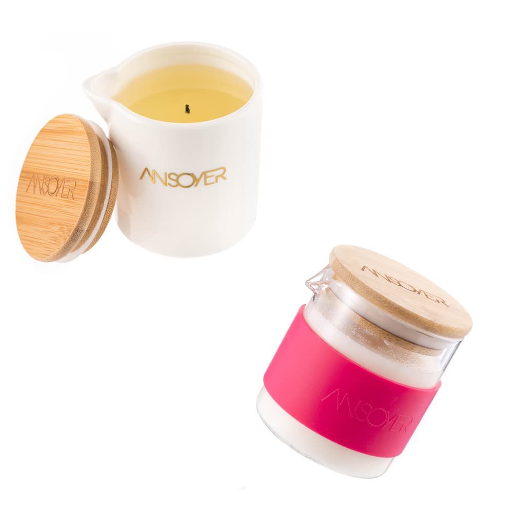 [Australia - AusPower] - ANSOYER Body Massage Oil Candles for Couples - Massage Oil Enhanced with High Absorption Sweet Almond Oil Jojoba Vitamin E 