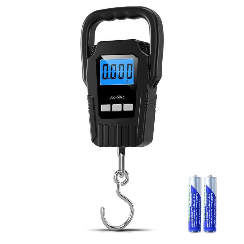 [Australia - AusPower] - Digital Fish Scale Hanging Scale Fishing Scale,110lb/50kg Luggage Scale for Home and Outdoor,Upgrade Large Handle & Backlit LCD Display, Electronic Balance Digital Fishing Postal Scale,Black 