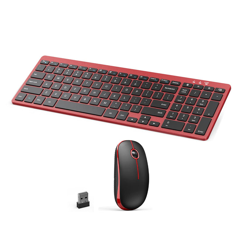 [Australia - AusPower] - TechGarden Wireless Mouse and Keyboard, Silent Ergonomic Cordless Keyboard and Mouse Combo with Number Pad, 2.4G USB Receiver, Quiet Keys for Laptop, PC, Computer, Desktop - Red 
