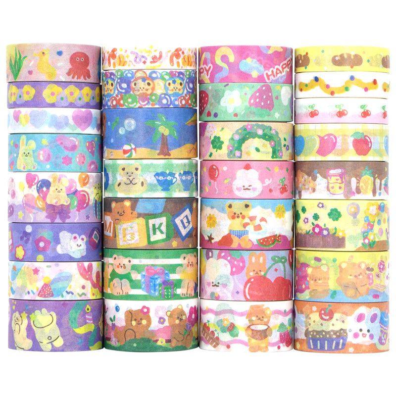 [Australia - AusPower] - 30 Rolls Kawaii Washi Tape Set - Cute Bear Print Washi Tapes Decorative for Kids, School Supplies, Journalings,Scrapbooking, DIY Crafts, 20/15/10mm Wide 