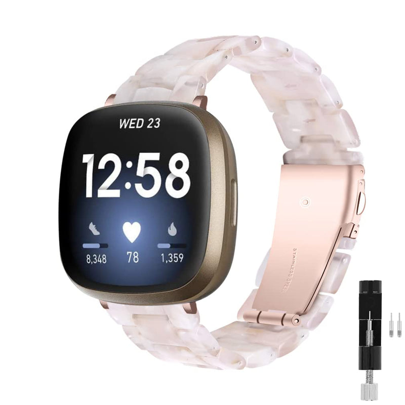 [Australia - AusPower] - Resin Watch Band Compatible with Fitbit Versa 3/Fitbit Sense, Lightweight Adjustable Fashion Bracelet Wristband Replacement for Women Men with Stainless Metal Buckle（Pink Flower） Pink Flower 