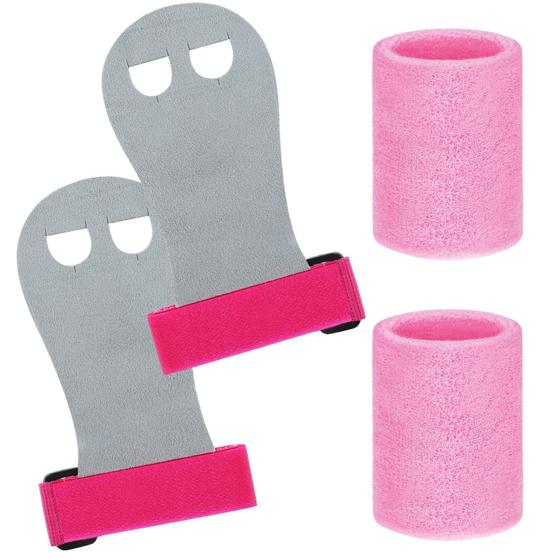 [Australia - AusPower] - Civaner 4 Pieces Gymnastics Grips Pink Gymnastic Hand Grips Athletic Pink Wrist Bands Terry Cloth Sweat Bands Girls Sports Accessories for Kids Basketball Tennis Football Baseball 