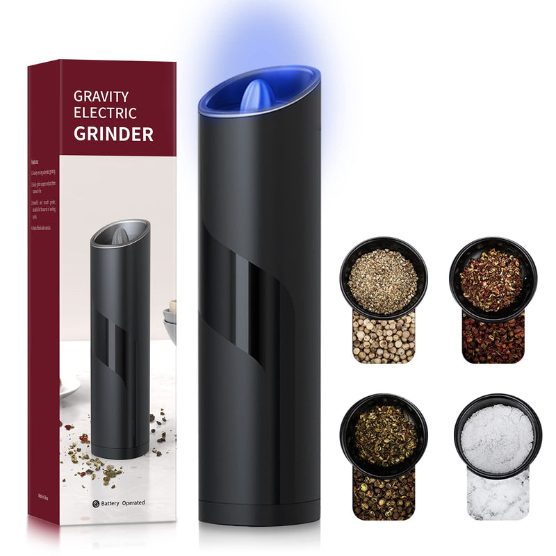 [Australia - AusPower] - BLOOPIC Electric Gravity Pepper Grinder - Battery Powered with Blue LED Light - Automatic Salt and Pepper Mill Adjustable Roughness Electronic Shaker - One Hand Operation 