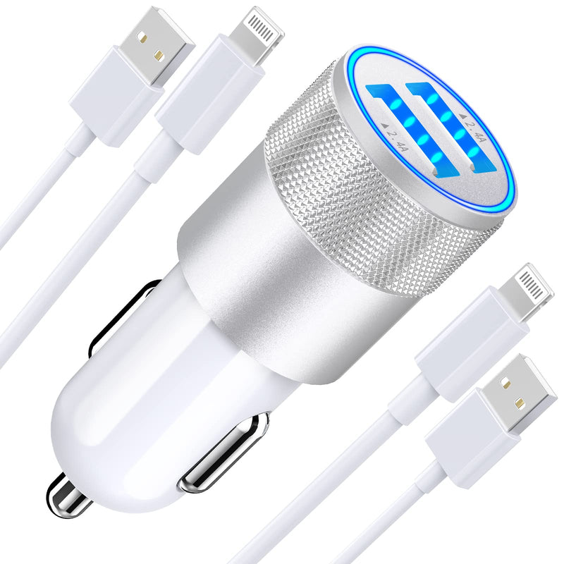 [Australia - AusPower] - [Apple MFi Certified] iPhone Fast Car Charger, Braveridge 4.8A Dual USB Power Rapid Car Charger Adapter with 2 Pack Lightning Cable Quick Car Charging for iPhone 13 12 11 Pro/XS/XR/SE/X 8/iPad/AirPods White 