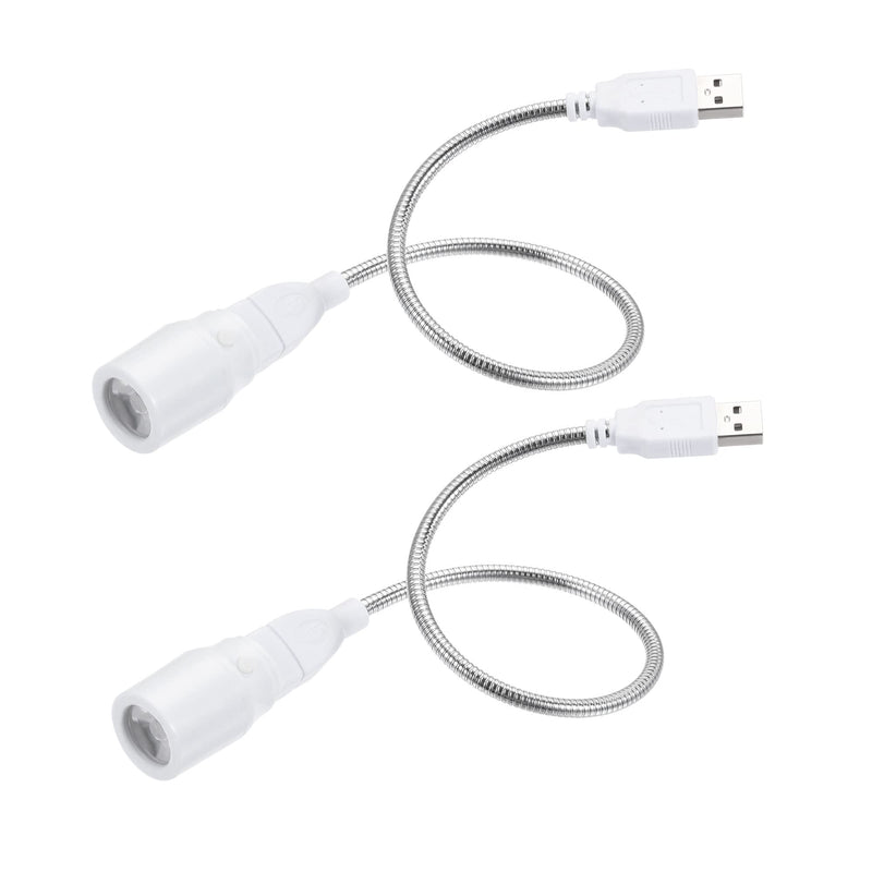 [Australia - AusPower] - MECCANIXITY USB LED Light Spotlight White Light with Flexible Bendable USB Extension Cord 35cm White Pack of 2 