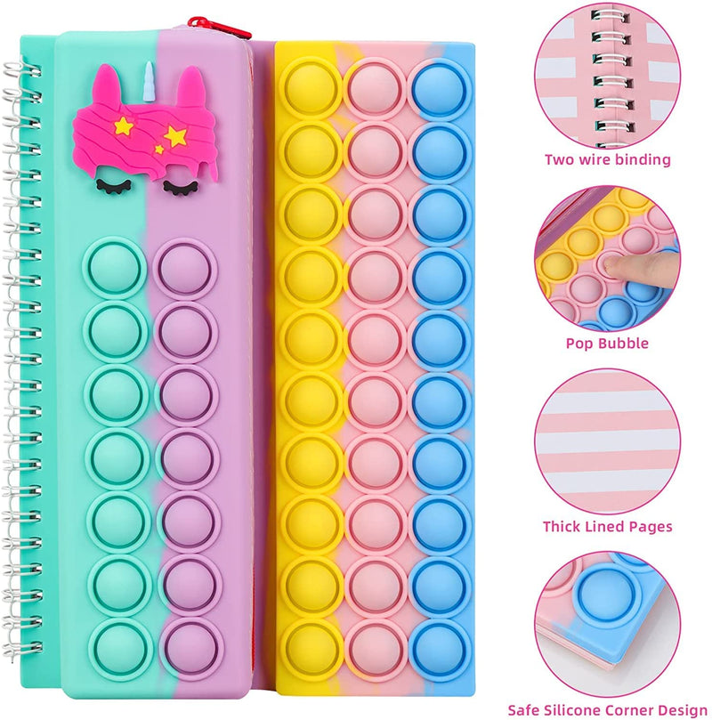 [Australia - AusPower] - Art Pop it - Unicorn Spiral Notebook Pop it for Girls with Bubble Fidget Pencil Case 2 in1 Sensory Toy Set, Popper Simple Stationery , Poppet Gift Toy for Kids , Children Stress Release Bound Notepad 