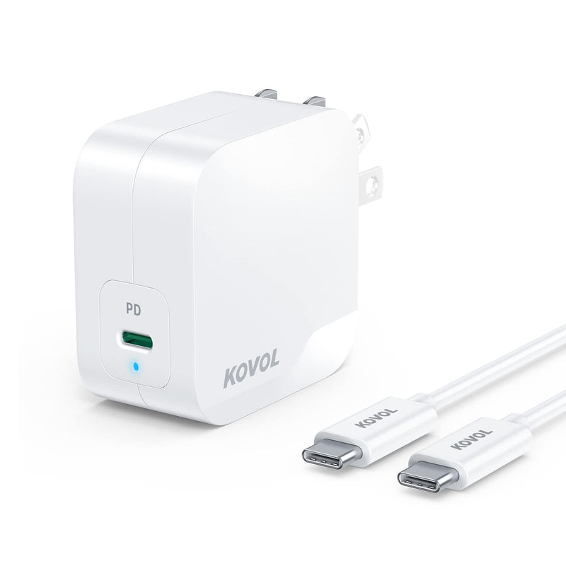 [Australia - AusPower] - USB C Charger, KOVOL 65W 61W USB C Power Adapter with 6.6ft USB-C Cable, PD PPS [GaN III] Fast Wall Charger Foldable Compact for MacBook Pro/Air Galaxy S21/S20 iPhone 13/12 iPad Pro Pixel and More White 