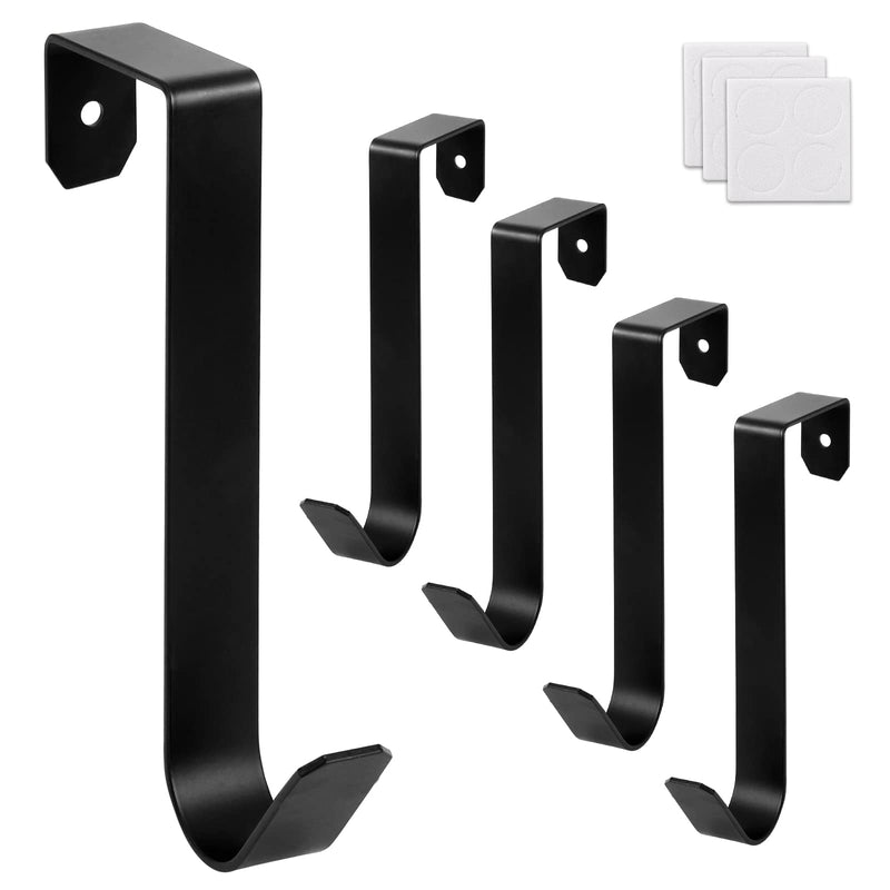 [Australia - AusPower] - Lindeza Over The Door Hooks 5 Pack Heavy Duty Over Door Hooks for Hanging, Reinforced 40LBs Metal Over Door Hangers Black Door Hooks Towel Hooks for Bedroom Bathroom, Fit 1-3/4 Door, with Sponge Pads 