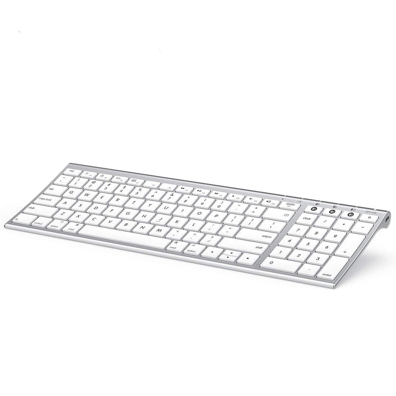 [Australia - AusPower] - Bluetooth Keyboard for Mac OS, Wireless Rechargeable Slim Multi-Device mac Keyboard with Number Pad Compatible for MacBook Pro/Air, iMac, iPhone, iPad Pro/Air/Mini - White and Silver 1-White 
