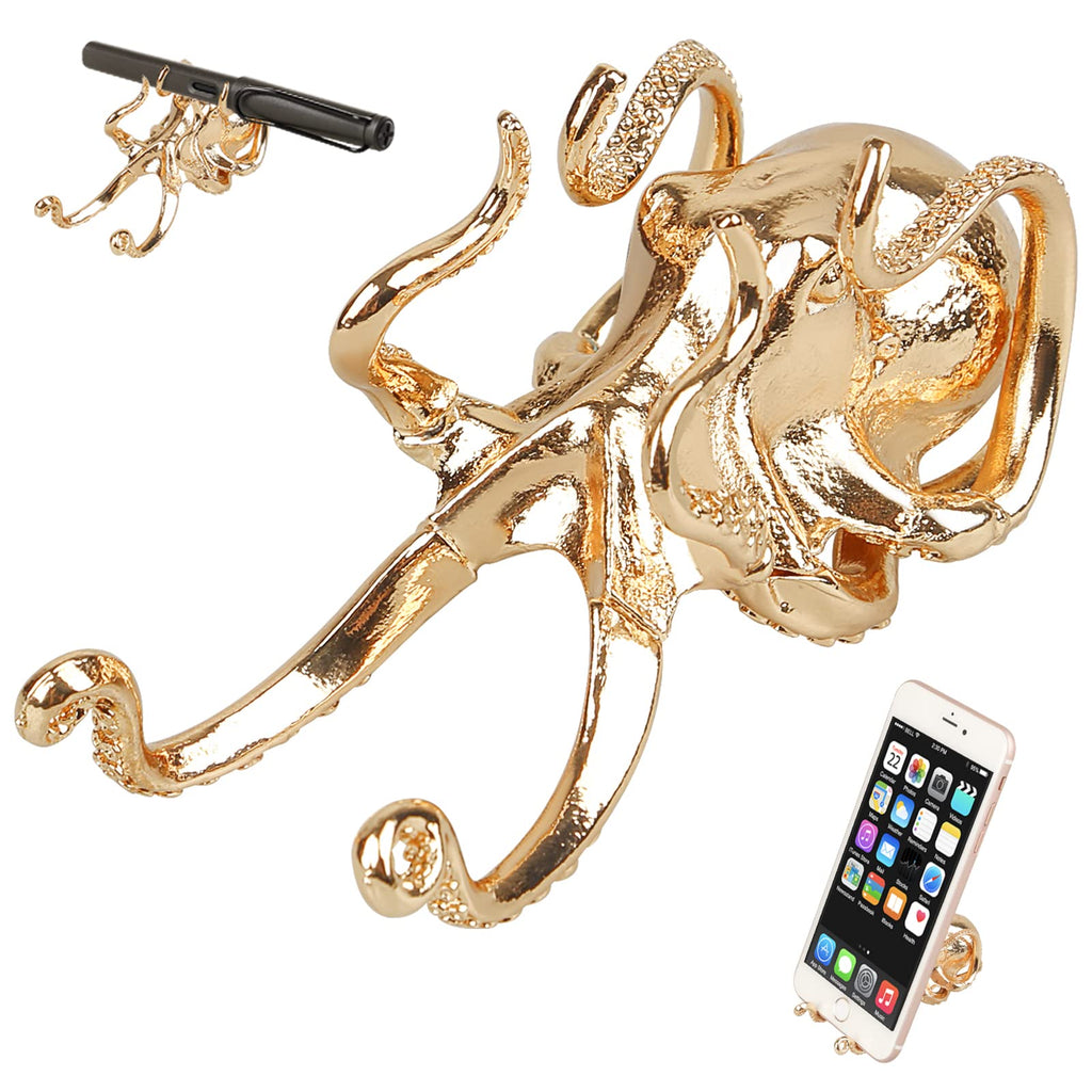 [Australia - AusPower] - Octopus Phone Holder, Creative Octopus Bracket, Golden Octopus Lazy Mobile Phone Stand, Octopus Decorations for Desk Office Home Decor 