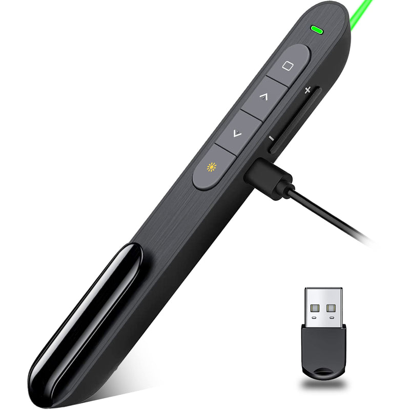 [Australia - AusPower] - Presentation Clicker for Powerpoint Presentation Pointer, Powerpoint Clicker 2.4Ghz Wireless Presenter Remote PPT Clicker with Hyperlink&Volume Control, Rechargeable Presentation Remote Pointer(Green) 