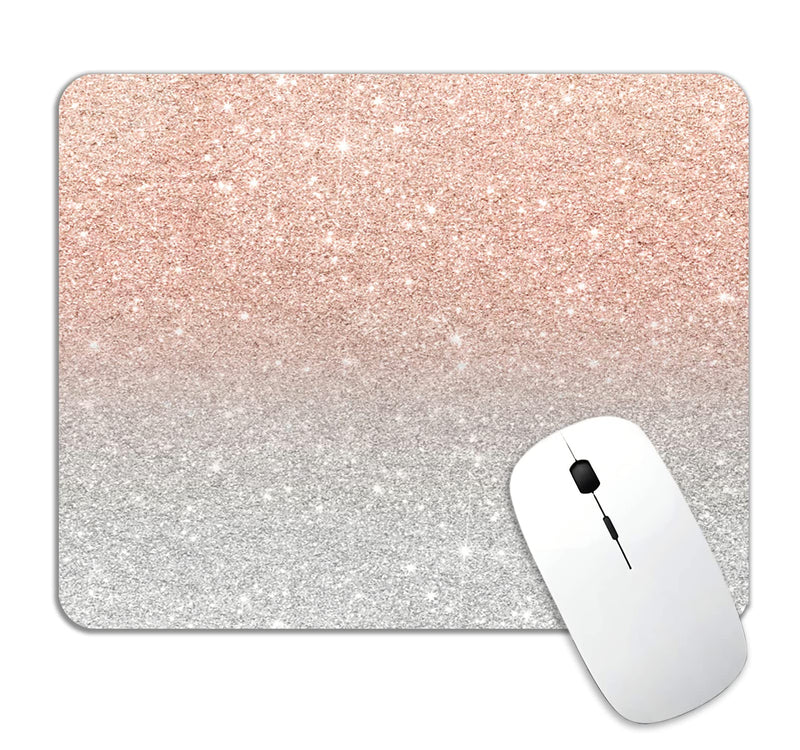 [Australia - AusPower] - LTHAOGUO Mouse pad, Trendy Rose Gold Glitter Ombre Silver Waterproof Non-Slip Rubber Mousepad, Laptop Office Computer Decor Cute Desk Accessories Customized Design and Rose Gold and Silver Glitter Ombre 