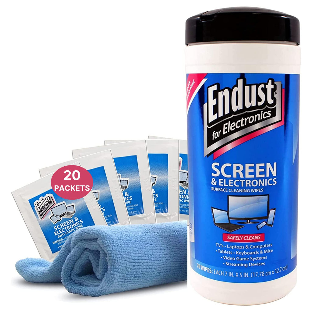 [Australia - AusPower] - Endust For Electronics Screen Cleaning Kit, Surface Cleaning Wipes, Microfiber Towel & Individually Wrapped Wipes Bundle For TV, Phone, Monitor, Laptop, Tablet, Pre-Moistened, Alcohol & Ammonia Free 
