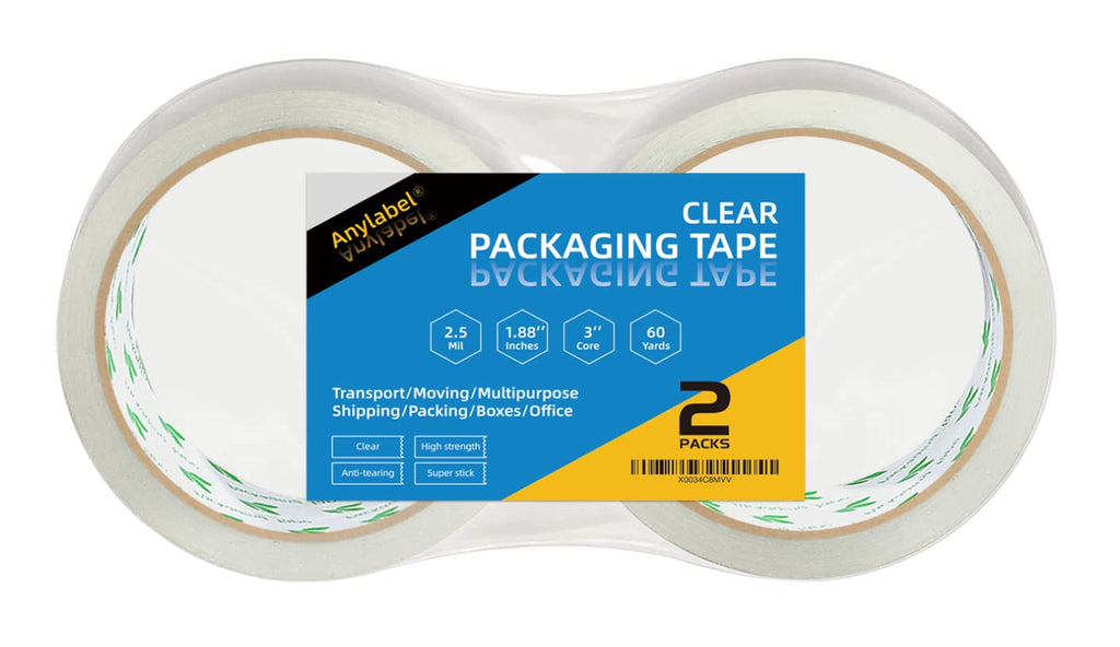 [Australia - AusPower] - Anylabel 1.88 lnches x 54.6 Yards Clear Packing Tape 2.5 mil Thick for Flat Packing Shipping Moving Storage 3" Core Strong Adhesive (2 Rolls) 2 Rolls 