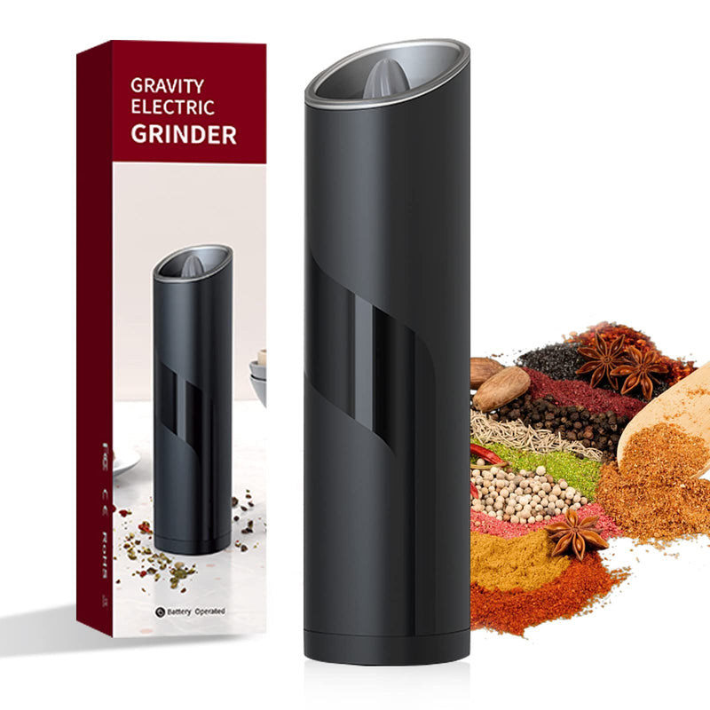 [Australia - AusPower] - Gravity Electric Salt and Pepper Grinder, Battery Operated Automatic Black Pepper Mill, Refillable & Adjustable Coarseness Sea Salt Peppercorn Grinder with LED Light 
