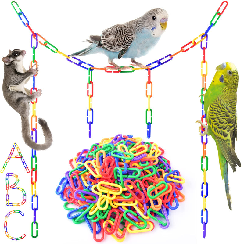 [Australia - AusPower] - Bissap Plastic Chain Links Birds 250pcs, Mix Color Rainbow DIY C-Clips Chains Hooks Swing Climbing Cage Toys for Sugar Glider Rat Parrot Bird, Children's Learning Toy 