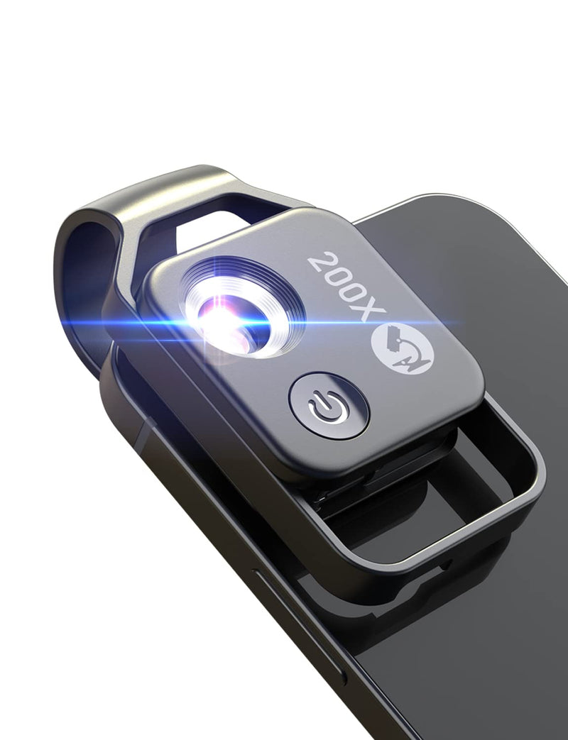 [Australia - AusPower] - Phone Microscope with CPL Lens/LED Light,200X Pocket Microscope with Universal Phone Clip Compatible with iPhone/Andriod Phone-The Best Portable Microscope to Enjoy Microworld for Kids and Adults Black 