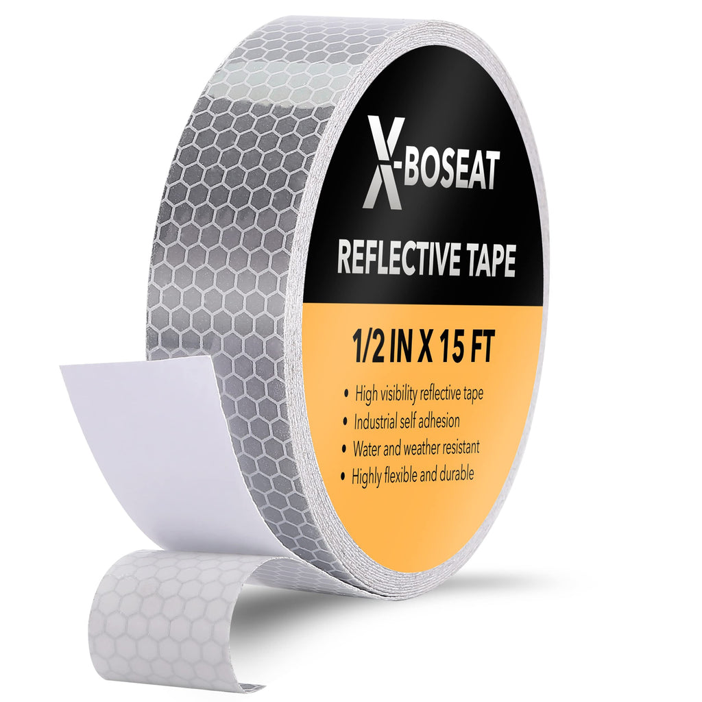 [Australia - AusPower] - X-BOSEAT Reflective Tape 1/2inch x 15ft White Silver Reflector Tape Self Adhesive, Durable and Waterproof - DOT C2 for Marking Areas, Objects and Vehicles (1/2 in 15 ft) 1/2 in 15 ft 