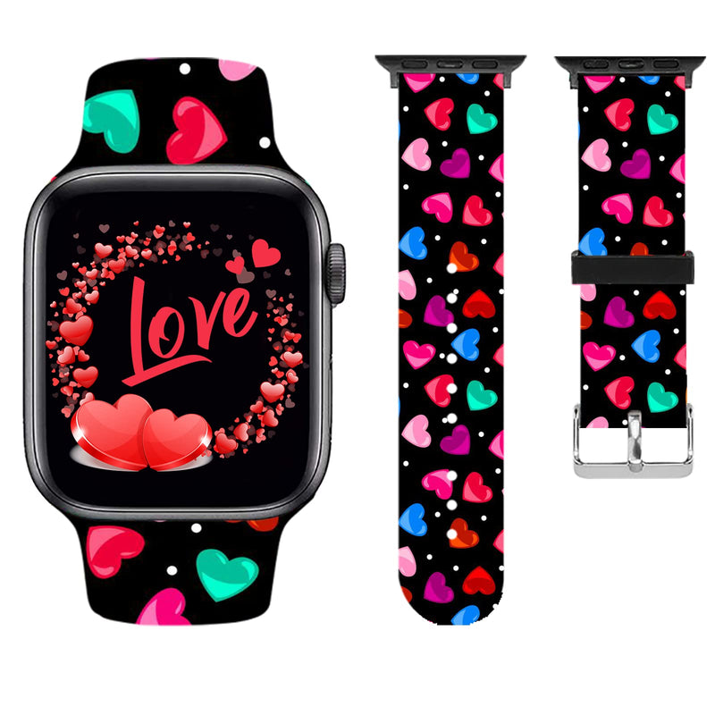 [Australia - AusPower] - Easter Gifts Wristband Straps for Apple Watch Bands Soft Silicone Sports IWatch Band Strap for Apple Smart Watch Series 7 6 5 4 3 2 1 SE. Valentines Gift-Valentine's Rainbow Hearts 38mm/40mm 