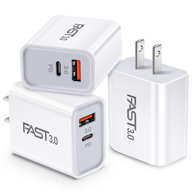 [Australia - AusPower] - 20W USB C Fast Charger, Ancekoy Dual Port PD 3.0 Power Delivery + Quick Charger3.0 Wall Charger Block Plug for iPhone 13/12/11 /Pro Max, XS/XR/X, 8/7/6, Pad Pro, Samsung Galaxy, Pixel (Pack-3) White 