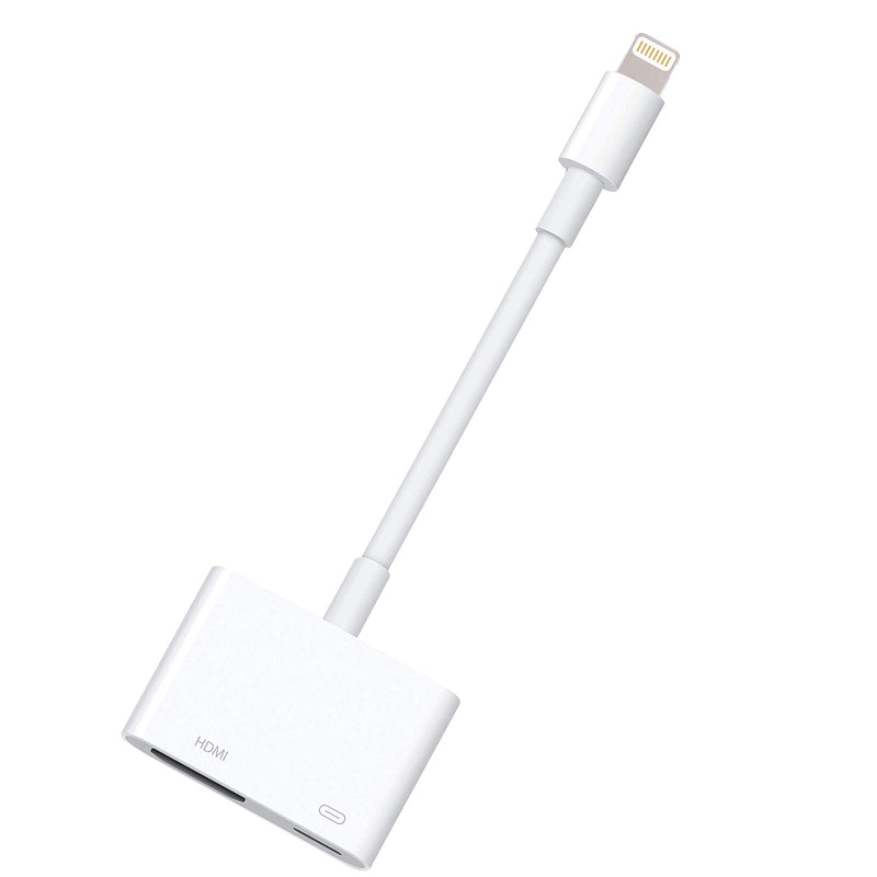 [Australia - AusPower] - Lightning to Digital AV Adapter Lightning to HDMI Adapter 1080P with Lightning Charging Port for Select iPhone, iPad and iPod Models and TV Monitor Projector (White) White 