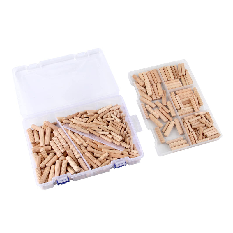 [Australia - AusPower] - 400pcs 10mm 8mm 6mm L Fluted Wood Dowel Pins Beveled Ends Tapered for Easier Insertion Straight Grooved Pins for Furniture Door and Art Projects (Straight Grooved, Metric) 