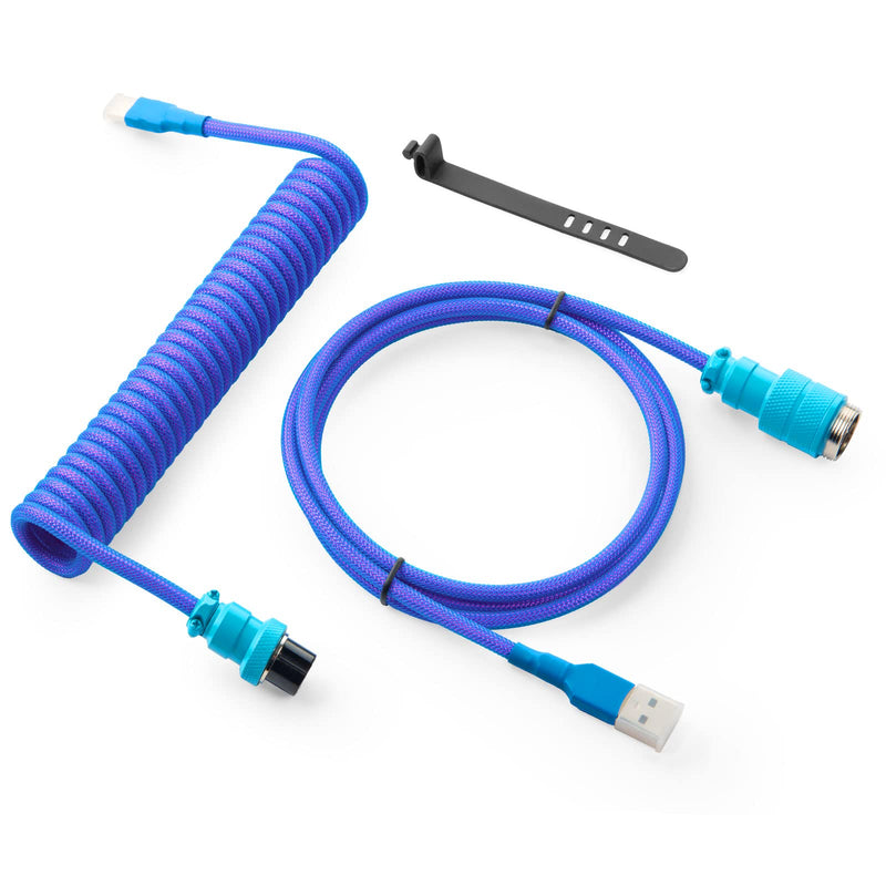 [Australia - AusPower] - GunMjo Pro Custom Coiled USB C Cable for Gaming Keyboard, Double-Sleeved Mechanical Keyboard Cable with Detachable Metal Aviator, 1.5M USB-C to USB-A, Nebula Color 