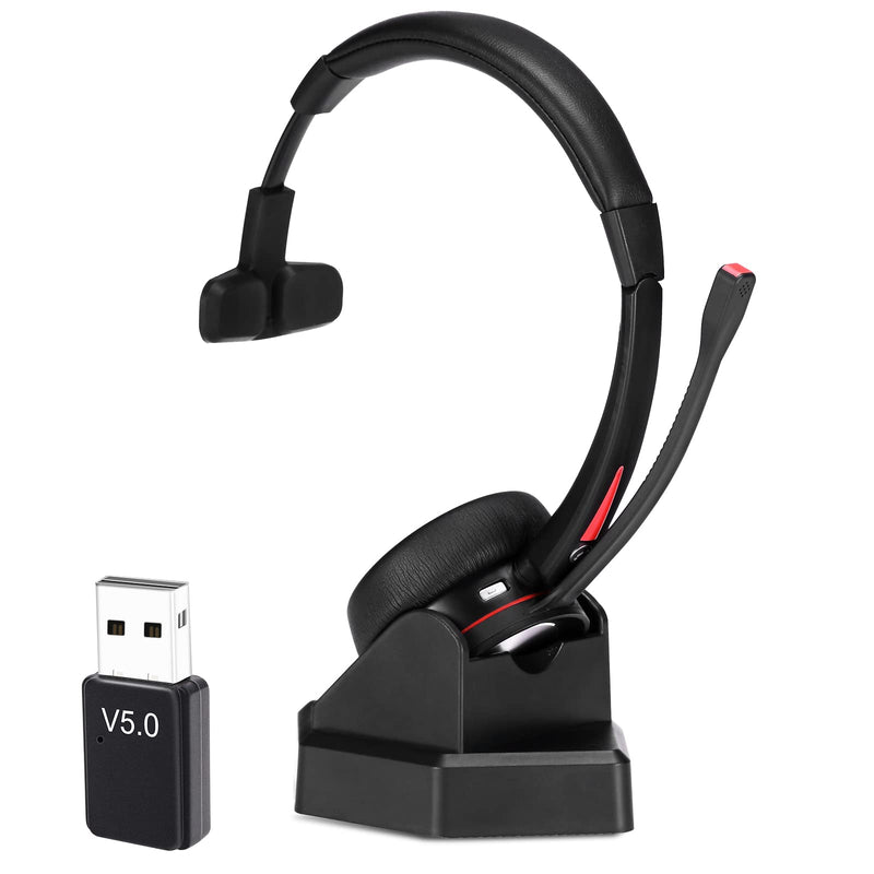 [Australia - AusPower] - MAIRDI Wireless Headset with Microphone Noise Canceling, 5.0 Bluetooth Headphone with Mic Mute for Office Call Center, with Bluetooth Adapter for PC Teams Skype Softphones Telephone Conference Call Monaural 