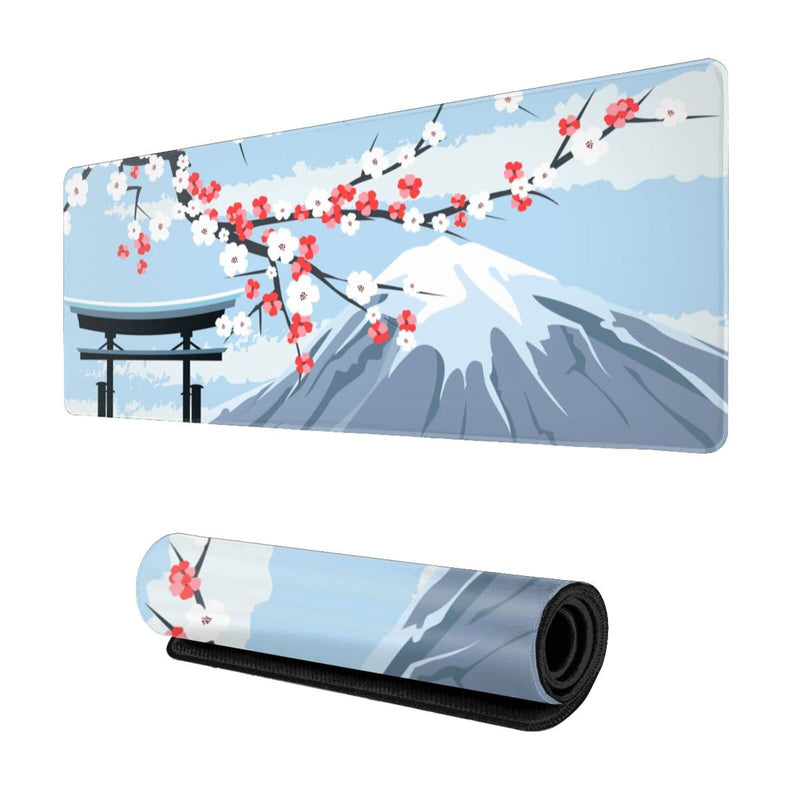 [Australia - AusPower] - Japanese Cherry Blossom Gaming Mouse Pad XL, Extended Large Full Desk Mousepad 31.5 X 11.8 Inch, Waterproof Big Mouse Pad with Stitched Edge, Non-Slip Long Keyboard Mat for Office & Home Caburywe Blue Mouse Pad 