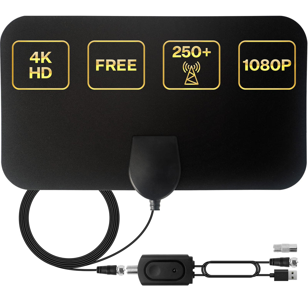 [Australia - AusPower] - TV Antenna Indoor-Amplified HD Digital 4K 1080p TV Antenna 250+ Miles Long Range - Support Fire TV Stick and All Older TV's with Amplifier for Free Channels Black-1001 