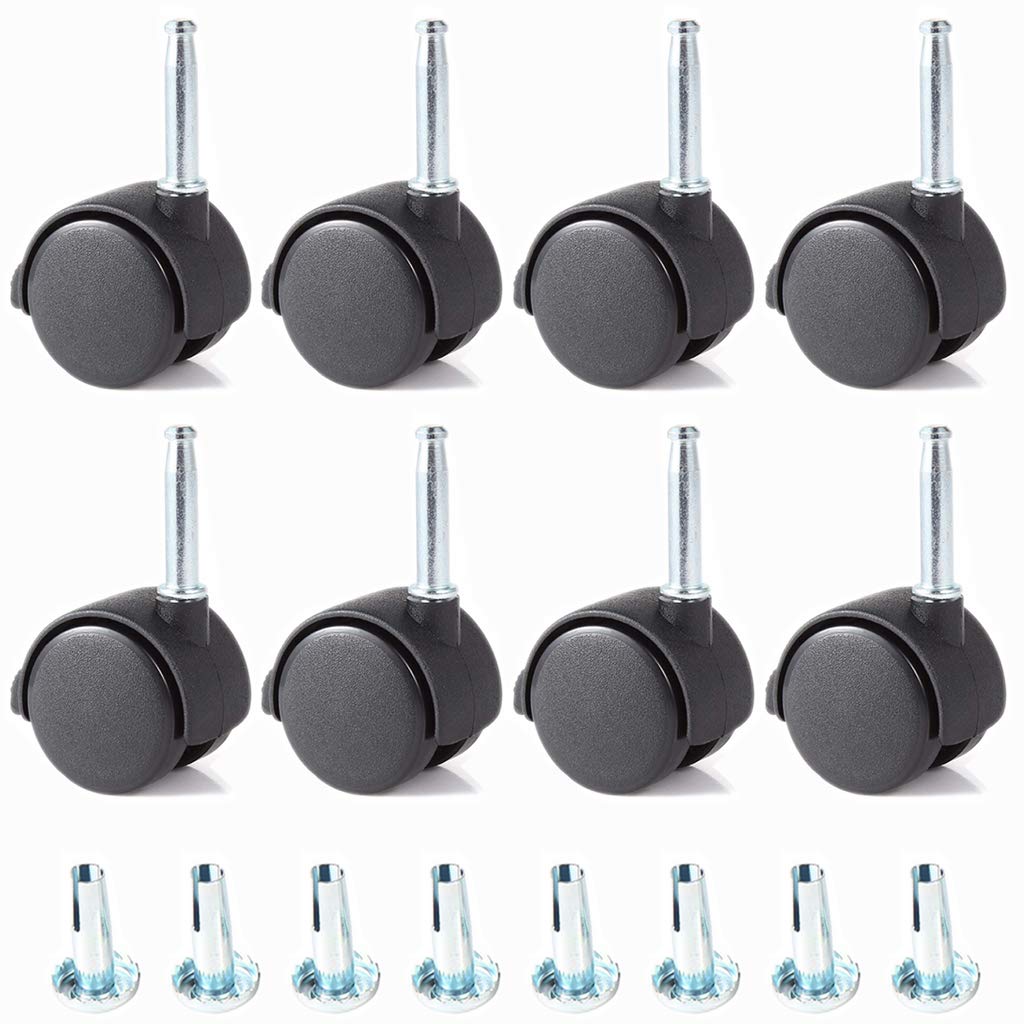 [Australia - AusPower] - Skelang 8-Pack Grip Neck Caster, 1.5 Inches Stem Caster Wheel with Brake, Twin Wheel Replacement 5/16-Inch Stem for Furniture Cabinet, Office Chair, Kitchen Shelf, 55 Lbs Load Capacity Each 