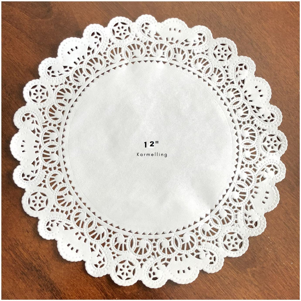 [Australia - AusPower] - KARMELLING 50Pcs White Round Normandy Lace Paper Doilies|Cake Packaging Pads Wedding Tableware Decoration (12 Inch) 