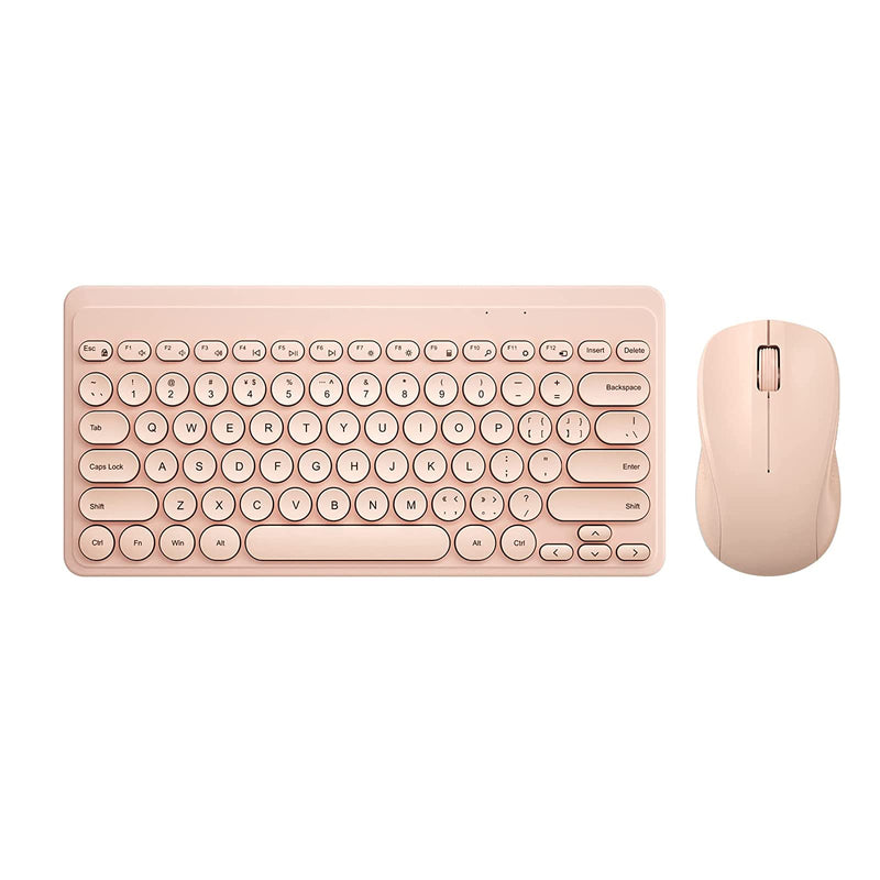 [Australia - AusPower] - Compact Keyboard MouseCombo,JieruiDeng 79-Key Retro Mini Cute Computer Keyboard 2.4G USB Wireless and Silent Mice Set for Laptop Desktop PC iPad (Pink) Pink 