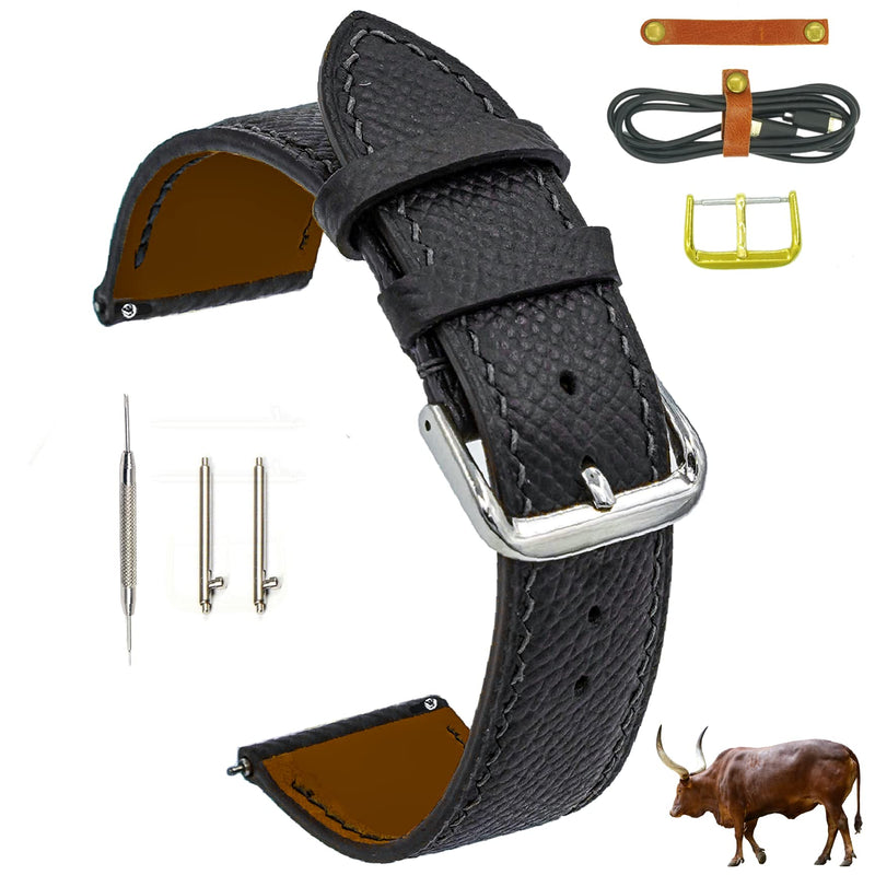 [Australia - AusPower] - CARRINA Alligator/Ostrich/ Cowhide Full Grain Leather Watch Band For Traditional Watch Lug Width 20mm 22mm | Handmade Quick Release Watch Strap Epsom-Black Quick Release 20MM 