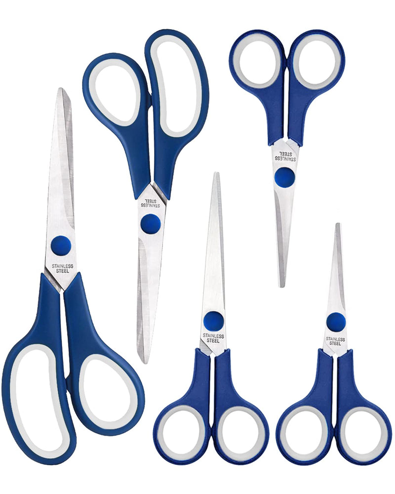 [Australia - AusPower] - Craft Scissors Set of 5, All Purpose Sharp Stainless Steel Blades Shears , Ergonomic Semi-Soft Rubber Grip for Office Home School Sewing Fabric Supplies, 5.5/6/6.5/7.5/8.5inch, Blue&White 5pack(Blue&White) 