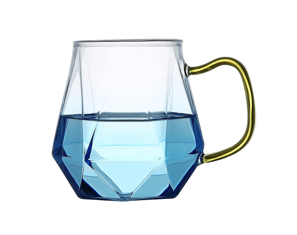 [Australia - AusPower] - CXGlisten glass coffee mug glass cup with Handle Diamond Design , High Durability Water Glass Carafe for Ice Tea Pot, Beverage, Hot/Cold Coffee 