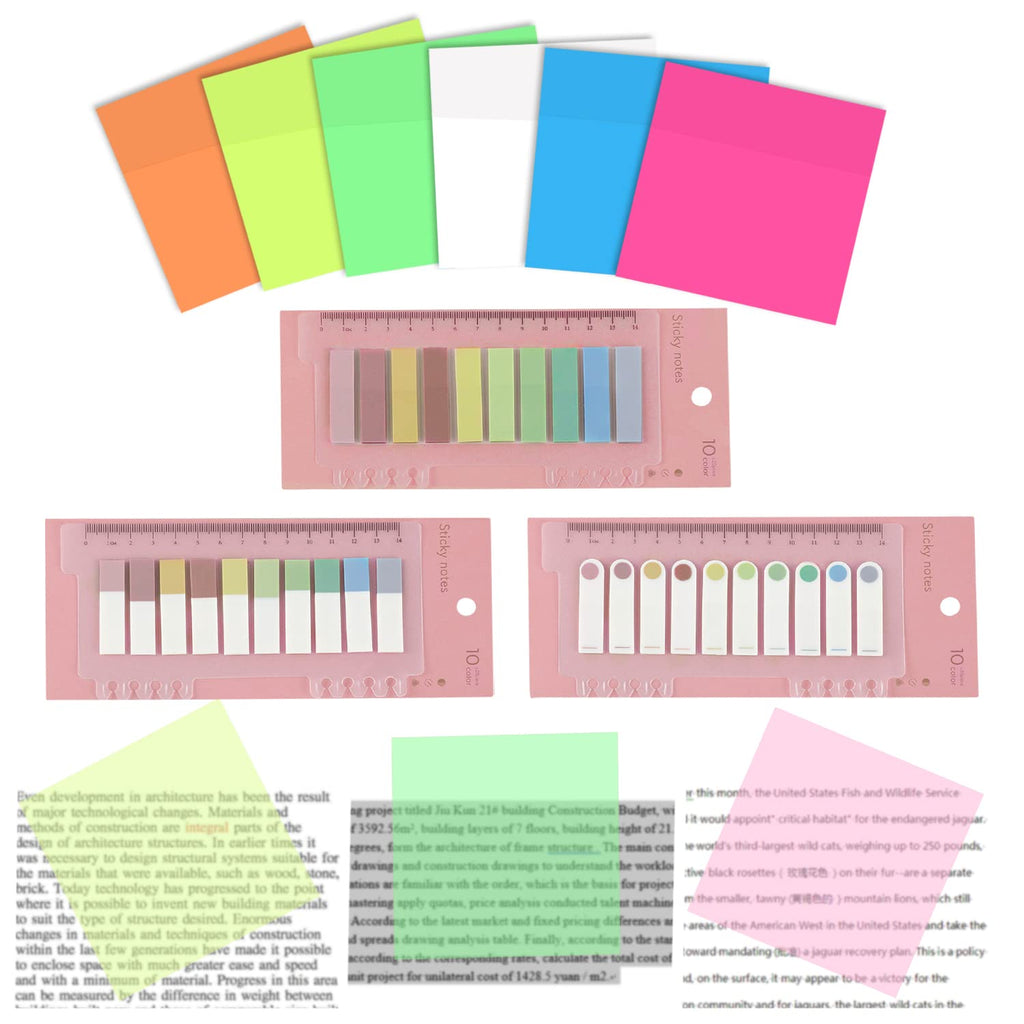 [Australia - AusPower] - 900 Sheets Transparent Sticky Notes Pad, 3x3 Inches Clear Sticky Notes Paper Memo Pad Adhesive Page Markers Pastel Sticky Index Tabs Writable Annotation Tabs with Ruler for Books School Office (A) A 