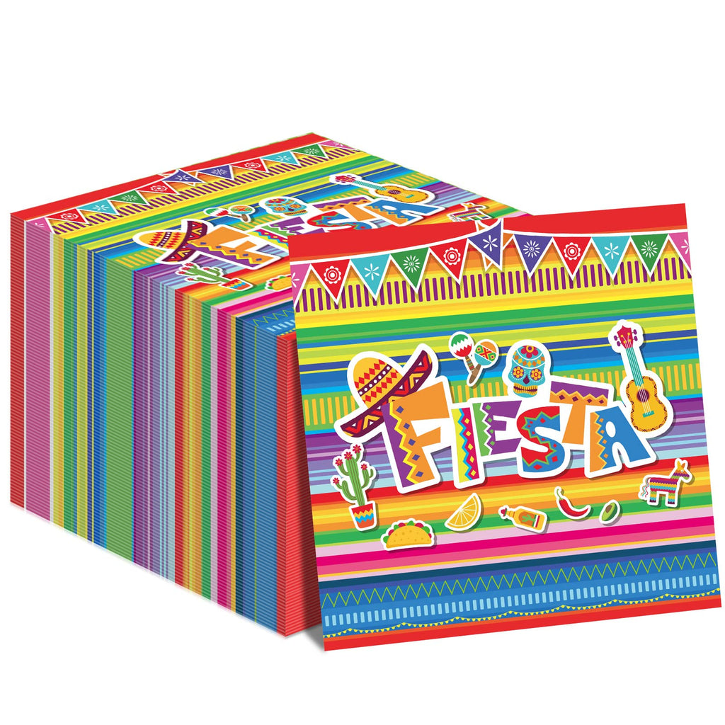 [Australia - AusPower] - Fiesta Napkins for Cinco De Mayo Party Supplies Mexican Fiest Themed Luncheon Cocktail Paper Napkins Disposable Stripes Flags Birthday Party Table decorations (100 Pack) Fiesta 100 Pack 