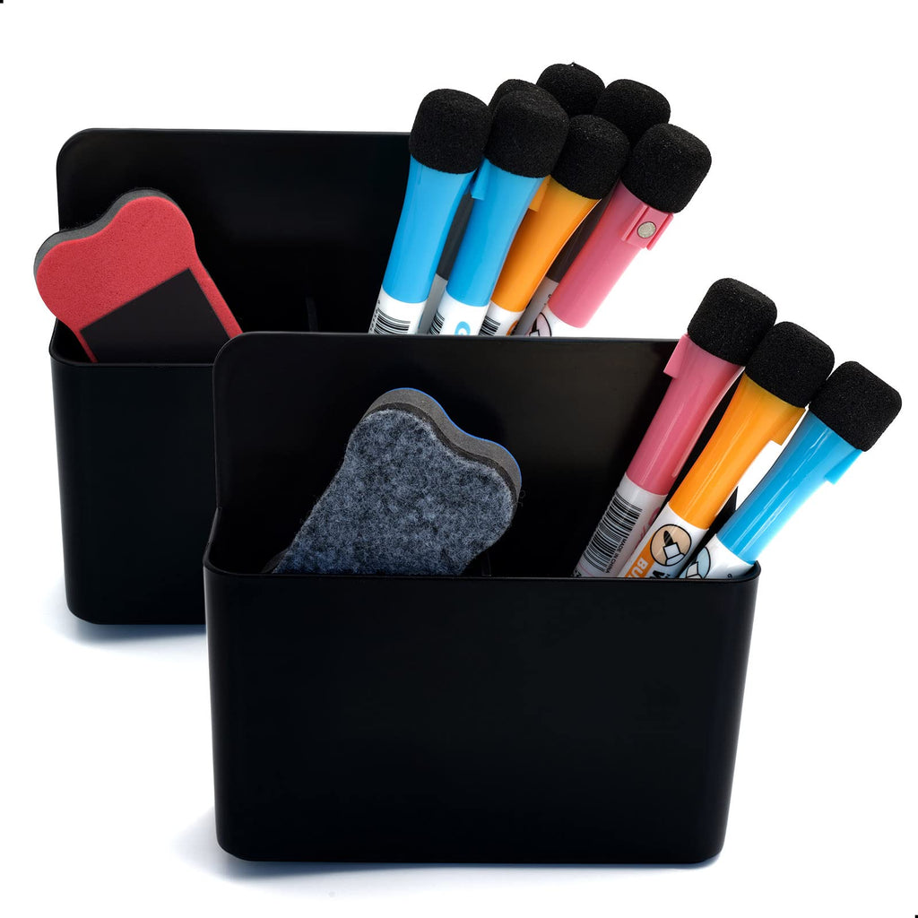 [Australia - AusPower] - 2 Pack Magnetic Dry Erase Marker Holder, Best Magnetic Whiteboard Marker Holder, Magnetic Pen and Pencil Holder for Refrigerator, Locker, Office and School, Black 